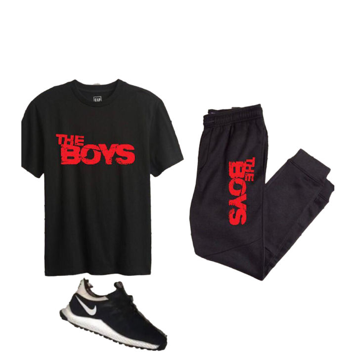 New THE Boys Printed Tracksuit for men Half sleeves round neck Trendy T shirt & comfortable trouser black
