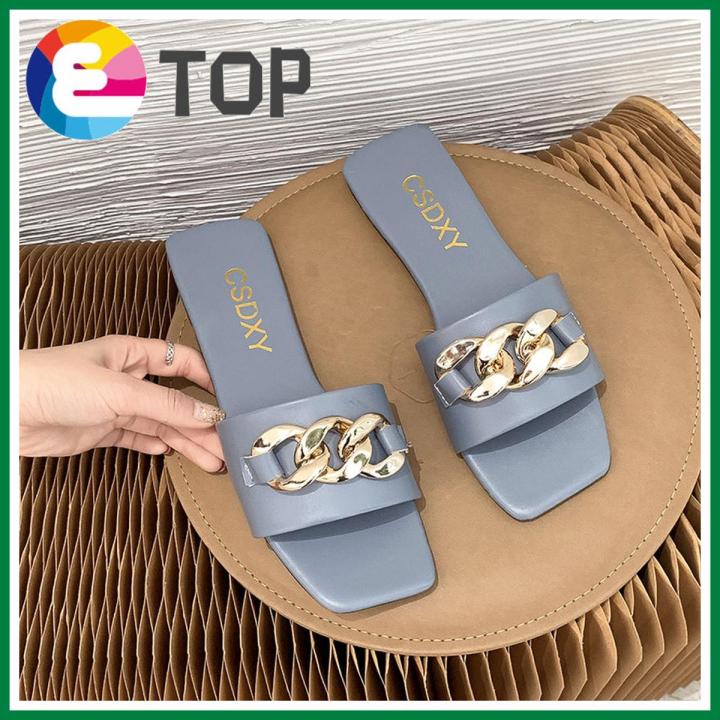 【ETOP】 Women Slippers Big Size 35-42 Flat Sandals for Women High Quality Shoes