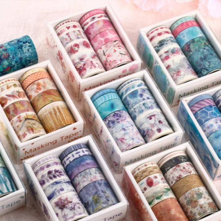 Panda Online 10 Rolls/Set Washi Tape Decorative Masking Tapes Sticky Paper Tape for Journals DIY Crafts Gift Wrapping