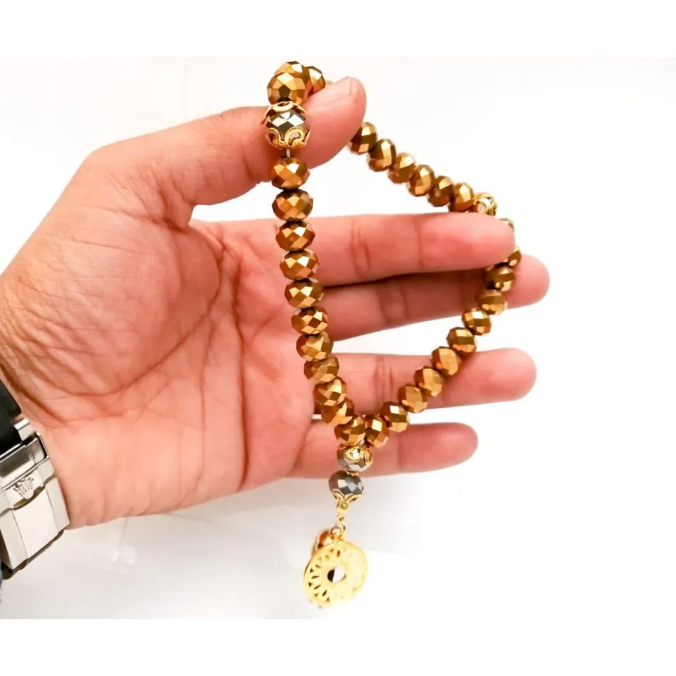 Gold Crystal GemStone Beads Tasbih Prayer Beads Elegant Tasbeeh for Women  Men