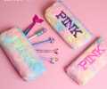 Rainbow plush pencil case for girls- super cute pencil pouch fluffy and soft for stationary-L21cm x H9cm x W6cm. 