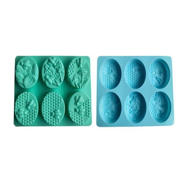 New Healthy Materials Honey Bee Silicone Soap Mold 6 Cavities Handmade Molds Soap Making Oval 3D Forms DIY Craft Soap Mold