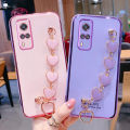 For Vivo Y31 Phone Cover + 3D Love Heart Wristband Fashion Ultra Thin Shiny Plating Bumper Soft TPU Silicone Shockproof Protective Case Back Cover. 