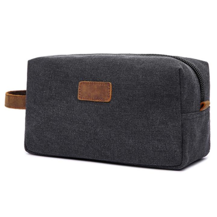 Men's Makeup Bag  Men Travel Toiletry Bag Canvas Leather Makeup Organizer Shaving Storage Pouch Cosmetic Bag Black