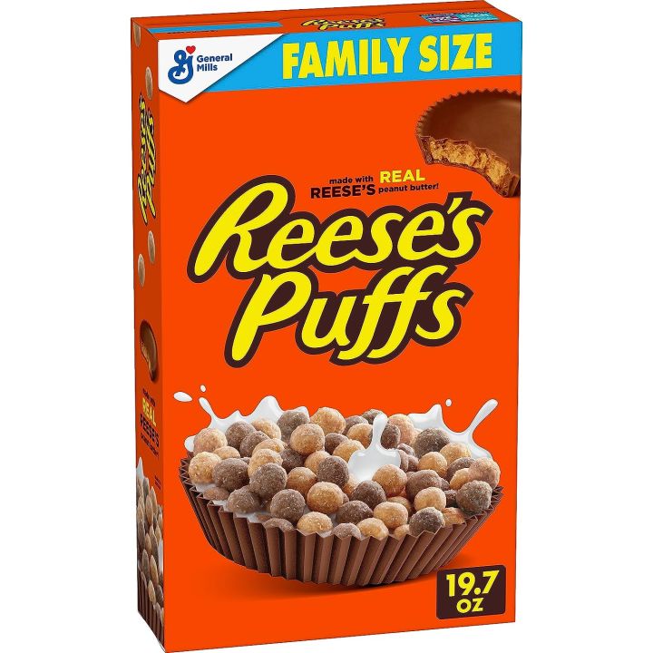 REESE’S PUFFS Chocolatey Peanut Butter Cereal, Kid Breakfast Cereal, Family Size, 19.7 oz