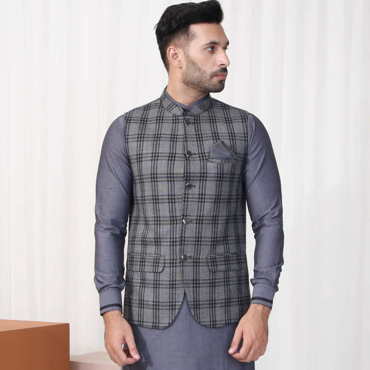 V&S Men’s Waistcoat – BLACK CHECK (ART265)