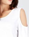 The-Ajmery White Cold Shoulder T-Shirt For Women. 