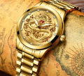 FNGEEN Fashion Men Watch 3D Dragon Gold Watches Top Brand Luxury Waterproof Full Steel Quartz Watches Clock Gifts. 
