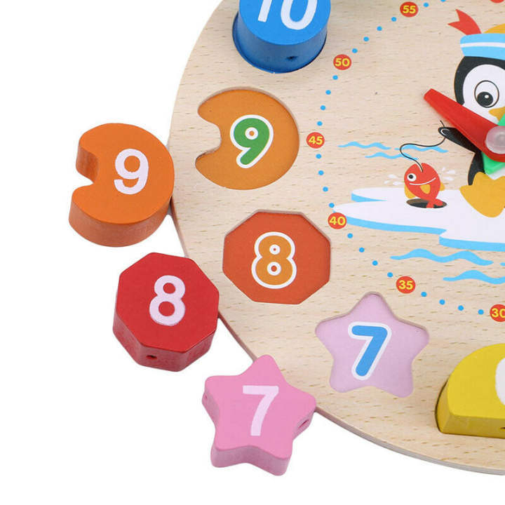 Learning%20Educational%20Toy%20Cartoon%20Analog%20Clock%20Shape%20Wooden%20Toy%20Puzzle%20Montessori%20-%20Image%203