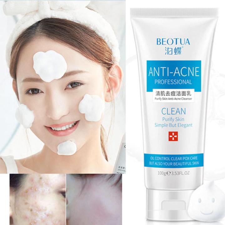 BEO-TUA Acne Treatment Face Cleaner Shrink Pores Facial Cleanser Oil Control Face Wash Black Head Remove Deep Cleansing Foam 100g