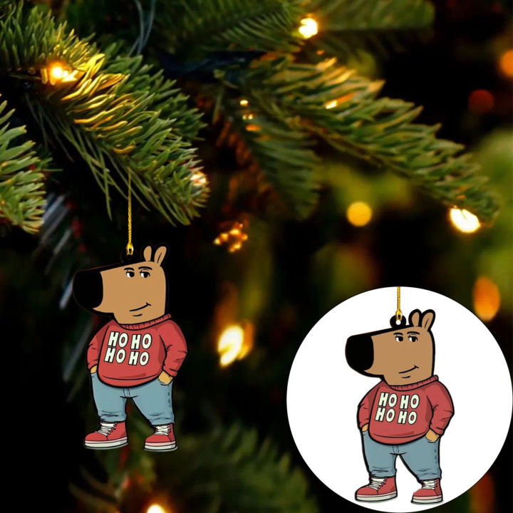 Delanme Funny Christmas Decoration Chill Guy Meme Christmas Tree Ornament Cute Cartoon Dog Decoration for Holiday Decor Set of 1 or 2 Pieces Colorful Christmas Decor