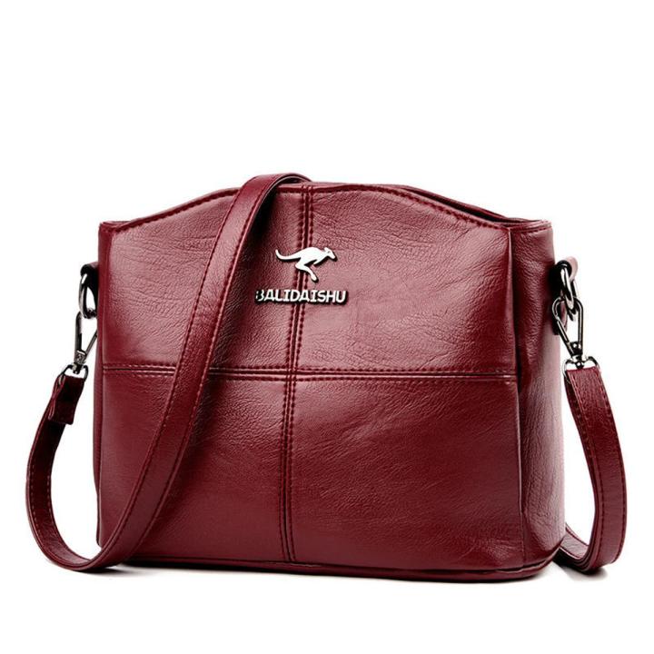 【Youth Middle-Aged and Elderly Women's Bags】Kangaroo Authentic Leather Tactile Feel Women's Shoulder Messenger Bag Mummy BagPUSoft Leather