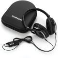Saxhorn Active Noise Cancelling Over-ear Headphones with Inline Microphone and Carrying Case, Lightweight Travel Headset, Black, Wired. 