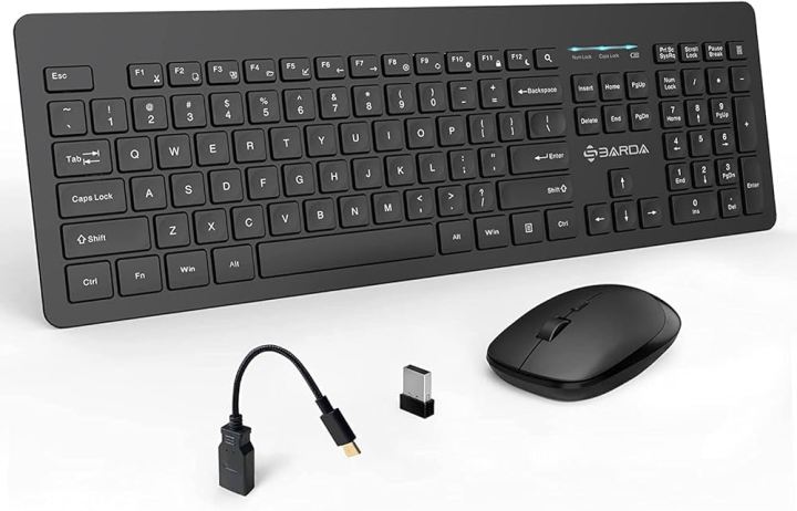 Wireless Keyboard and Mouse Set, SBARDA 2.4 GHz Wireless, Full Size Compact Silent Computer Keyboard and Mouse with 13 Multimedia Shortcut Keys for Computer, PC, Desktop, Laptop