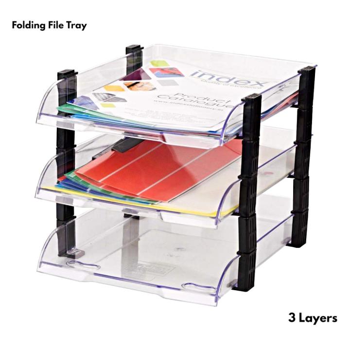 3 Layers Folding File Tray Clear Set, Suitable For A4 Document Desk Organizer, Office Supplies