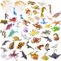 19 Pcs - Ocean Creatures Mini Sea Animal Kingdom Toy Set - For Kids Boys Girls Baby Toys Silicone Rubber Fish Action Figure Under Water Character World Wild Animals Jungle Zoo - Tiny Big Large Size. 