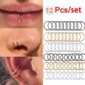 12Pcs/set Nose Ring Piercing Punk golden selvar Color Handmade Tiny Nose Lip Hoop Ring Septum Rings Piercing Stud Body Jewelry. 