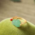 BLACK ANGEL Jade Rabbit Jewelry Set Khotan Jade Ring Ancient Gold Inlaid Chalcedony Necklace Stud Earrings Cute Bunny Pendant. 