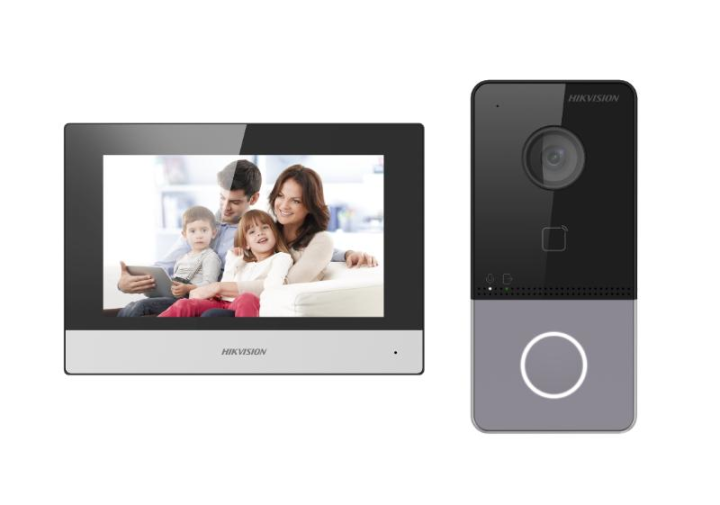 Hikvision IP video intercom kit for villa or house, only one call button; DS-KV6113-WPE1 x1; DS-KH6320-WTE1 x1; PSU x2;