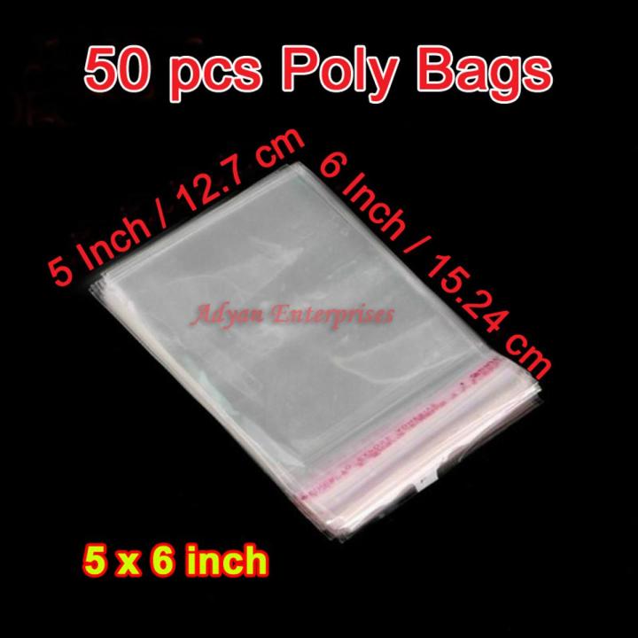 Bundle of 50 (5 X 6 Inch) Resealable Cellophane/BOPP/Poly Transparent Plastic Bags For Storage-Self Adhesive-Polythene Peel + Seal Bags For Packing-Storing