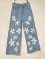 Wide Leg Flower Design Printed Jeans Flapper For Girls and Womens. 
