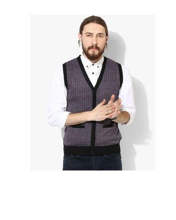 Grey & Black Cotton V-Neck Sweater for Men