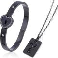 Matching Puzzle Couple Key Necklace And Heart Lock Bracelet For Women Men. 