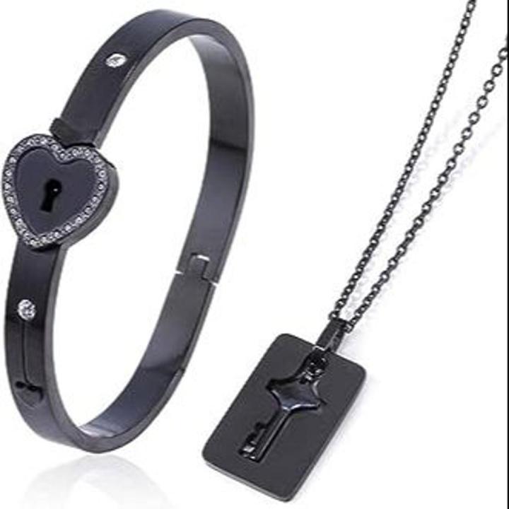 Matching Puzzle Couple Key Necklace And Heart Lock Bracelet For Women Men