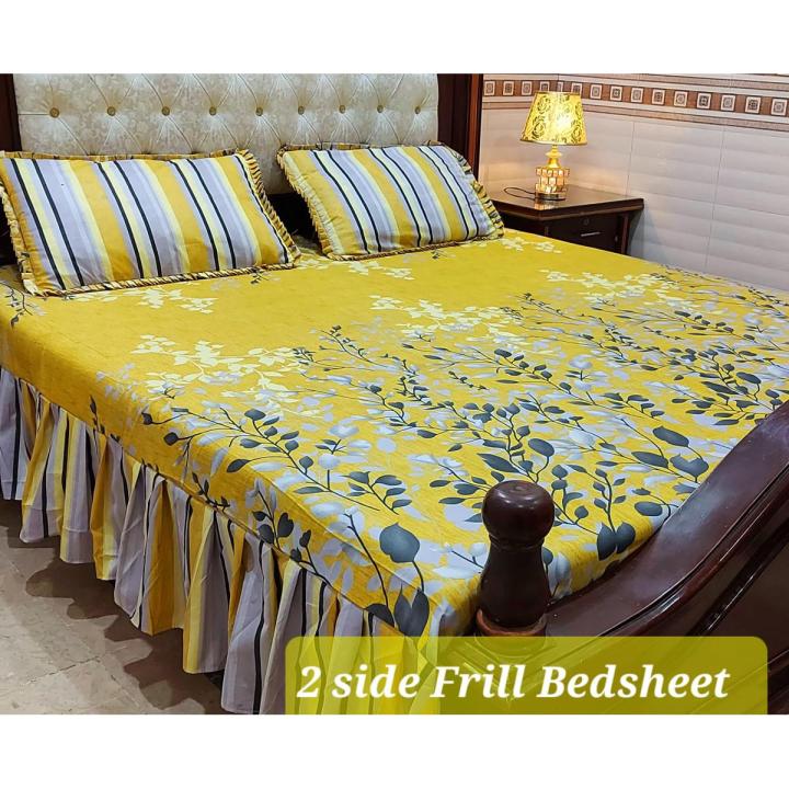 cotton frill bedsheet 3pcs frill bed sheets