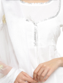 White kalliyan style anarkali frock with plazzo bottom stitched two-piece suit. 