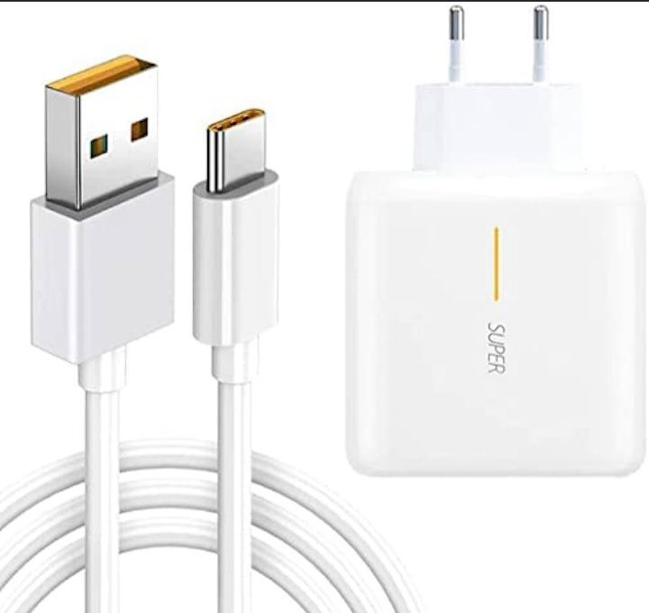 Original 65W Flash Super VOOC Charger Adapter & USB to Type C Fast Charging Cable Compatible for Oppo Realme