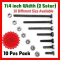 10Pcs Black Hexagonal Nut and Bolt Screw Set – 1/4 Inch Width (2 Sotar) – Assorted Sizes – High Strength Steel Nut Bolt Kit for DIY, Repair, Machine & Hardware Use – 10 Different Sizes. 