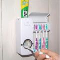 Toothpaste Dispenser With 5 Brush Holder Wall Mounted Automatic Hands Free Toothpaste Dispenser. 