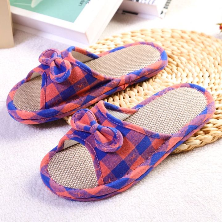 Linen Slippers Summer Household Men and Women Couple Home Wooden Floor Thick Bottom Non-Slip Indoor Slippers Women's Summer