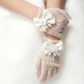 Kids Party Lace Pearl Fishnet Gloves Communion Flower Girl Party Gloves Children's Glove High Elasticity Mesh Bow Gloves. 