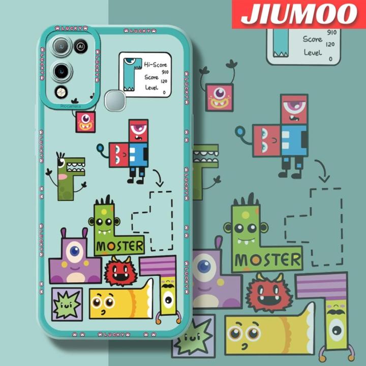 JIUMOO Case For Infinix Hot 10 Play Case Fashion Cartoon Monster Cube Thin Shockproof Square Edge Silicone Casing Full Cover Camera Protect Cases Softcase