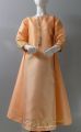 SubRung- Stylish Peach Maxi In Katan Silk With Mirror Work 4 Young Girls Age Between 6-14 Years Maximum- Sizes Given In Chart. 