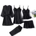 5-Piece Silk Night Dress Set – Elegant Sleepwear, Free Size for Women & Girls. 
