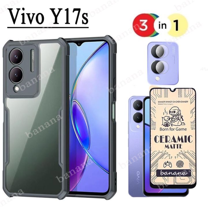 Vivo Y17S 2023 Ceramic Tempered Glass and Shockproof Phone Case for Vivo Y 17 S Airbag Cover Case Matte Full Screen Protector
