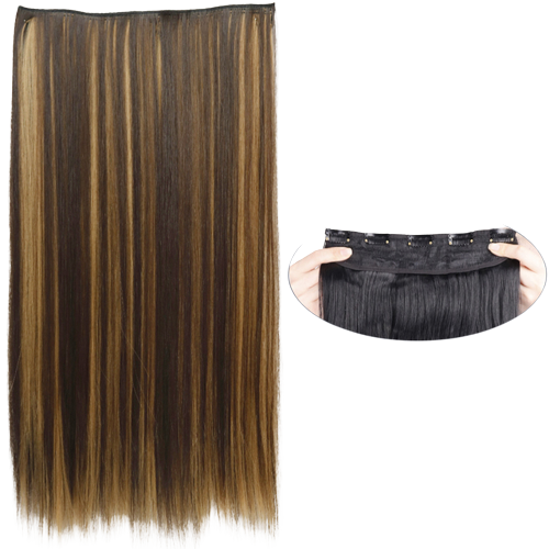 5%20clips%20hair%20extension%20Dark%20Brown%20With%20Golden%20Streaking%20-%20Image%202