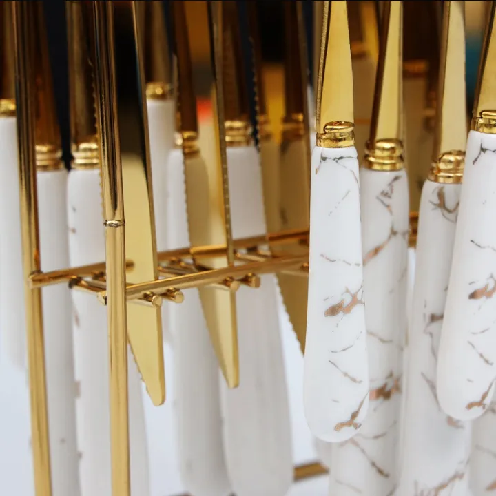 White%20Marblene%20Pattern%20Grip%2024%20Pcs%20Cutlery%20Set%20&%20Cutlery%20Holder%20-%20Image%204