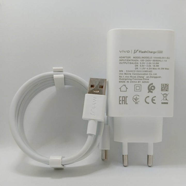 Vivo 44W Charger Original Fast Charging Adapter for Vivo V20 SE, V19, V21, X50, X60