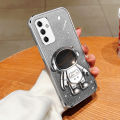 For Samsung Galaxy A05 A05s A04 A04e A04s Back Cover with 3D Cartoon Astronaut Folding Stand Luxury Gradient Shiny Plating Glitter Women Girls Phone Case Clear Soft Silicone Protective Cases Pouch Girls. 