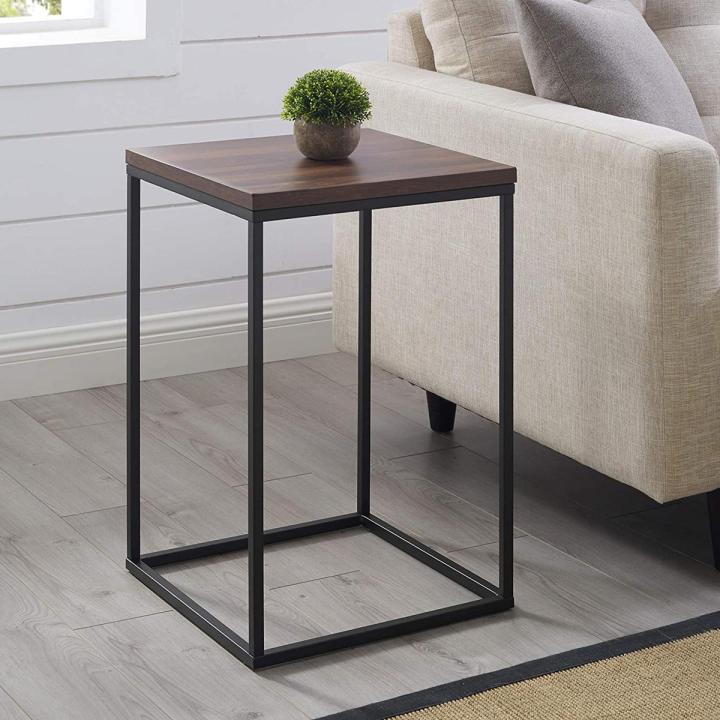Open Square Wood Side Accent Living Room Small End Table, 16 Inch