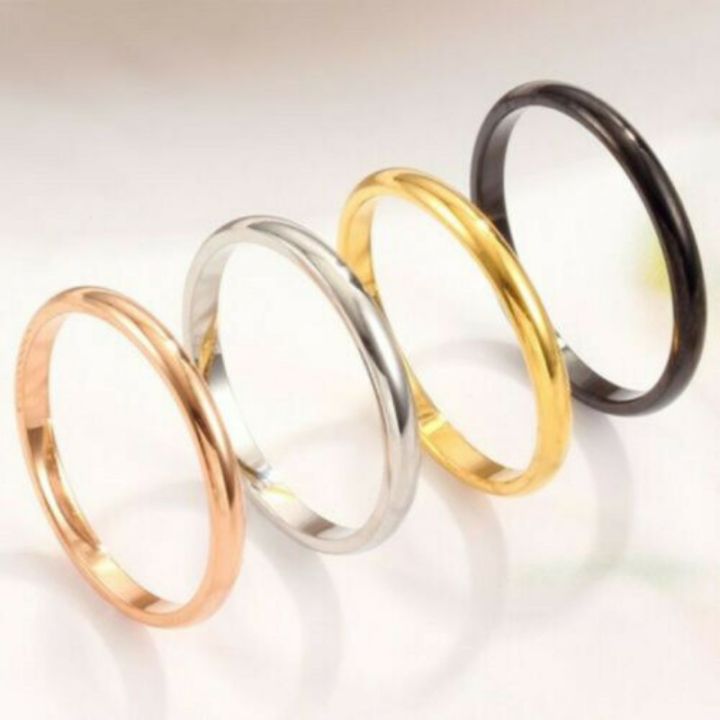 2mm Simple Titanium Steel Vein Ring Glossy Ring Female Couple Ring Ring Fine Stainless Steel Finger Ring Tide Jewelry