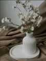 Concrete Vase and Oval Tray Set - Minimalist Home Decor, White Design. 