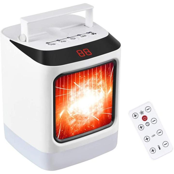 800W-1000W Mini Electric Fan Heater, Portable Silent Handy Ceramic Fan Heaters with Remote Control with 7-color Night Light for Home Bedroom Office Garage Personal Space