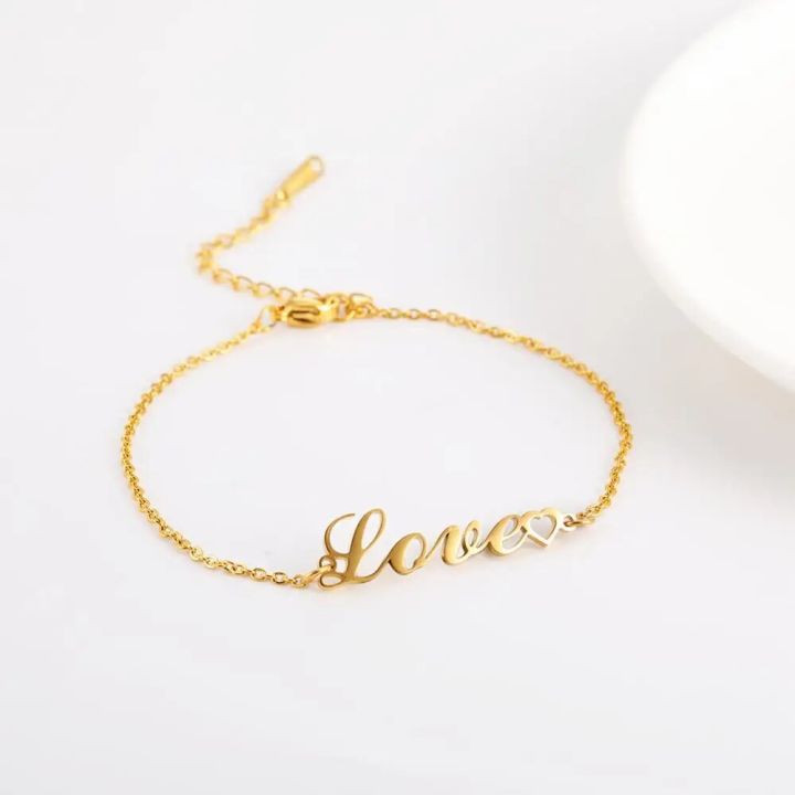 Skyrim Love Letter Heart Charm Bracelet Stainless Steel Gold Color Chain Bracelets Bangle Pulseira Jewelry Gifts for Women Femme