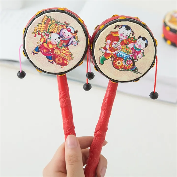 Pan Rattle Instruments Beginners Traditional Style Spin Rattle Drum Chinese Tambourine Monkey ...