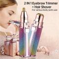 2 In 1 Electric Eyebrow Trimmer Makeup Painless Eye Brow Epilator Mini Shaver Razors Women Portable Facial Body Hair Remover. 